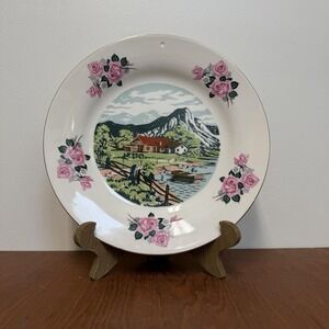 Figgjo Flint Norway Decorative Plate Landscape Mountain Vintage 50s Hanging 10"
